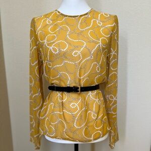 NWT A New Day Semi-Sheer Mustard Print Blouse